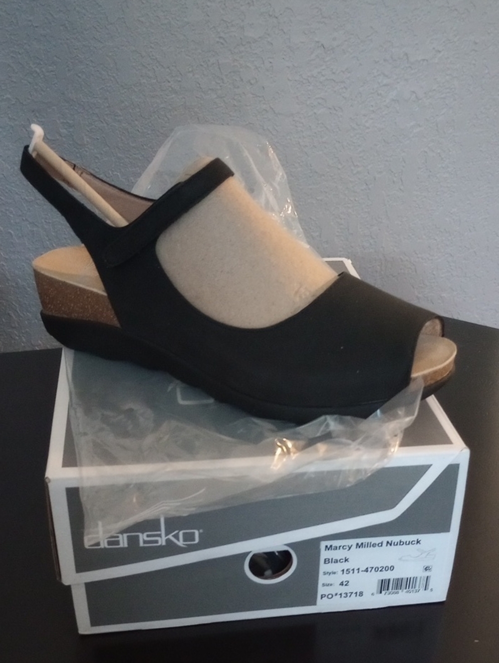 Dansko Black Open-Toe Slingback Wedge Mule